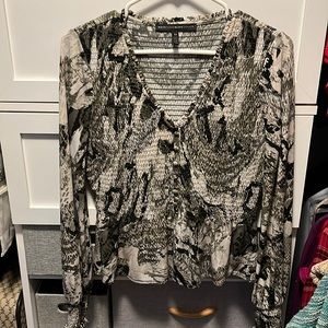 WHBM women snake skin printed shirt. Green Grey Black in color size is XS.